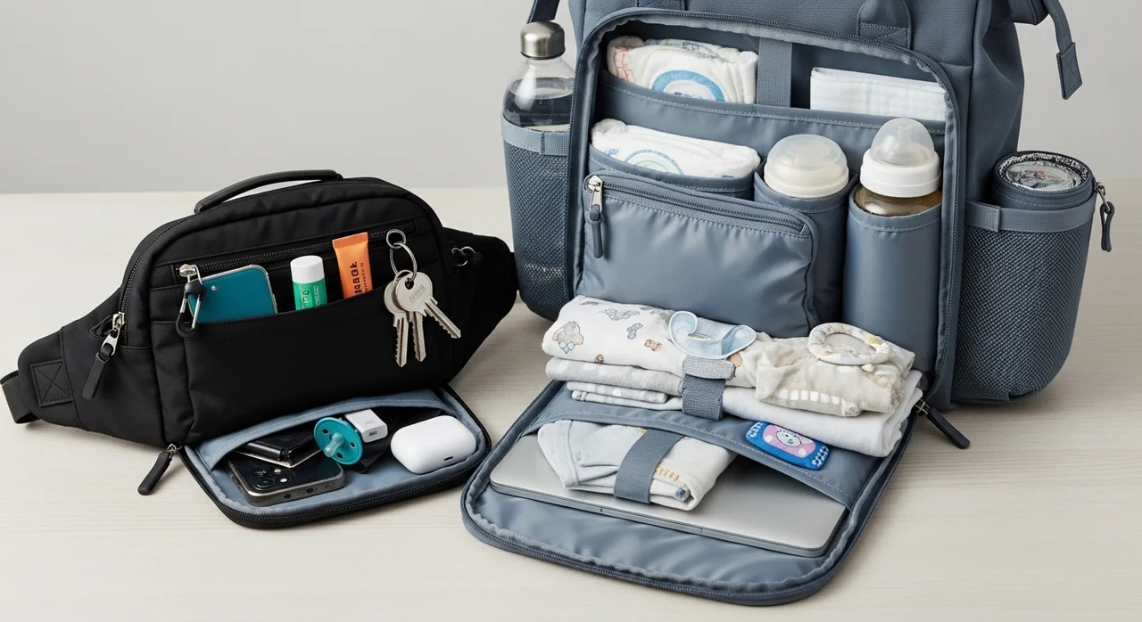 외출 시간에 따른 가방 구성 비교