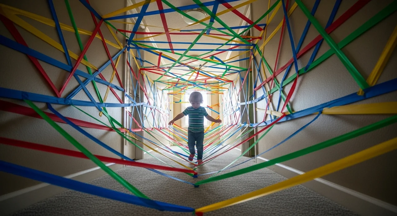 놀이 1: 마스킹 테이프로 만드는 '거미줄 탈출'