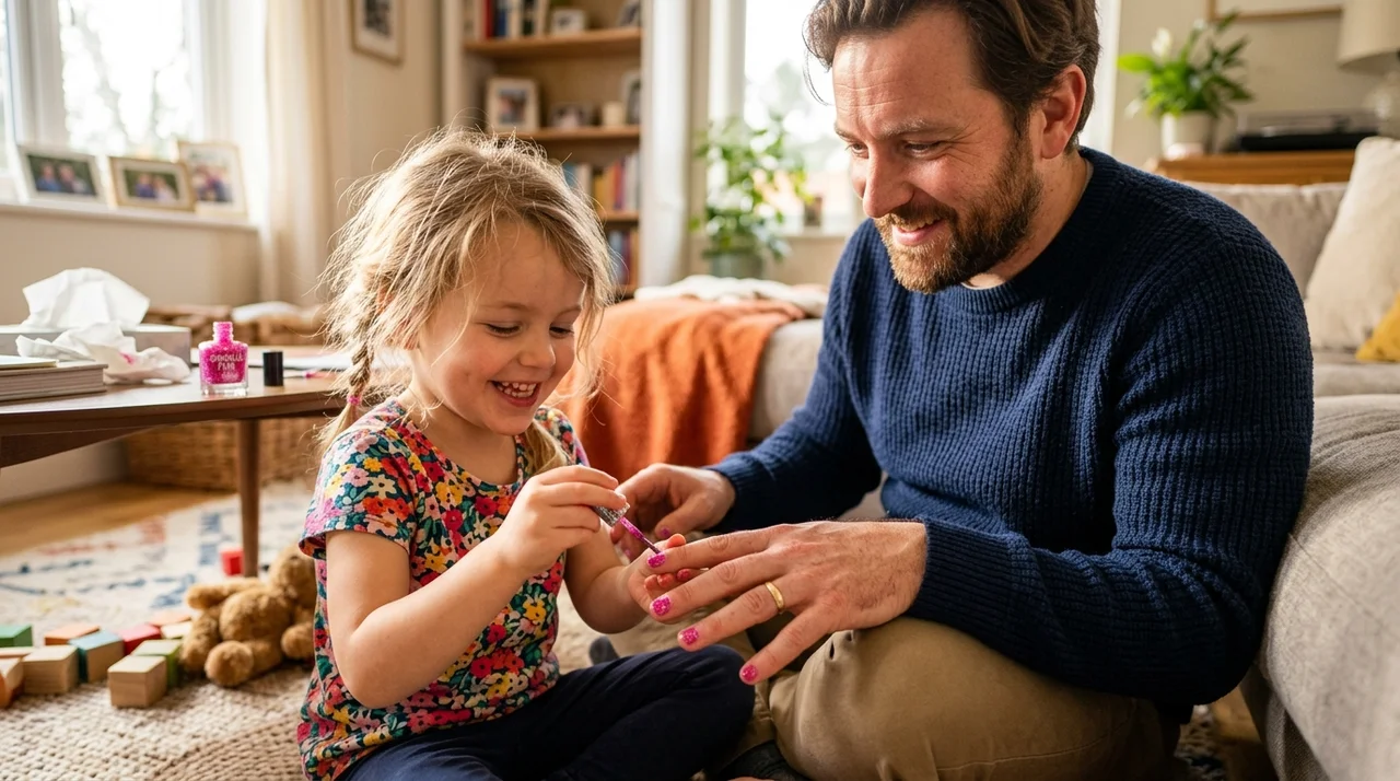 딸과 함께하는 첫 네일 아트 체험: 아빠 손톱이 도화지가 되는 날