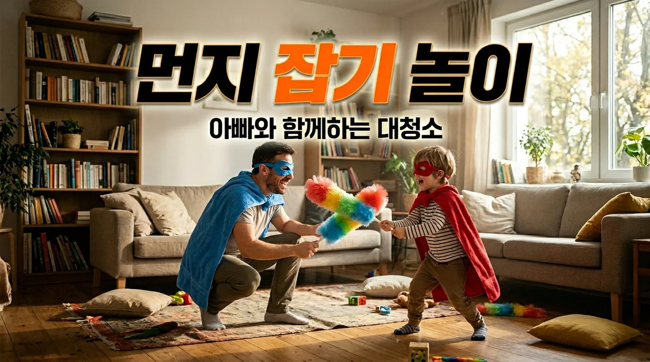 아빠와 함께하는 주말 대청소! 먼지 잡기 놀이로 즐거운 육아 시간 만들기