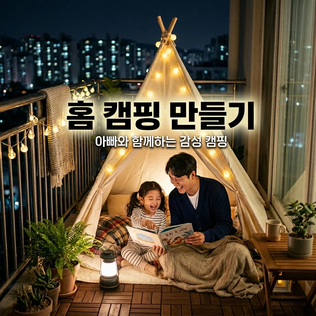 베란다 홈 캠핑 꾸미기! 아빠와 팝업 텐트·앵두전구로 감성 캠핑장 만들기