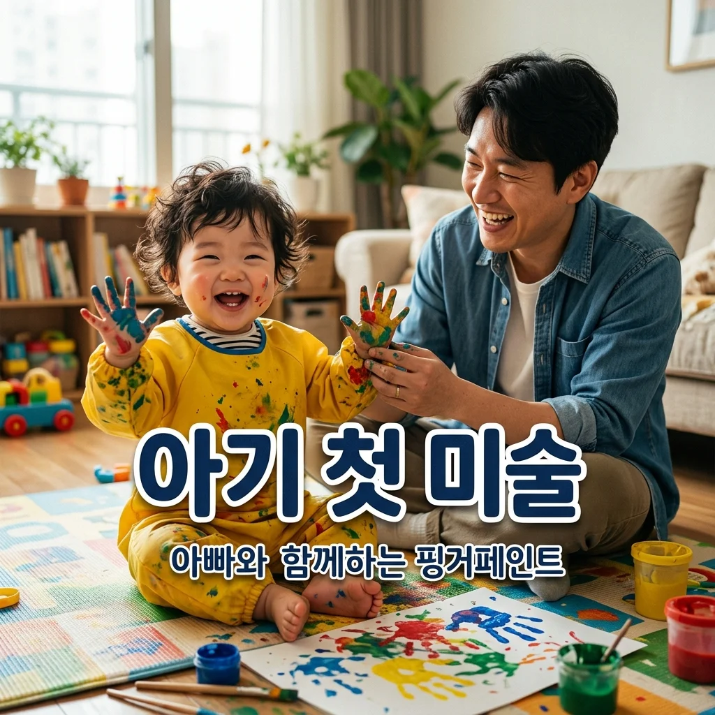 아기 첫 미술 놀이! 핑거페인트와 전신 미술 가운으로 아빠와 유쾌한 난장판