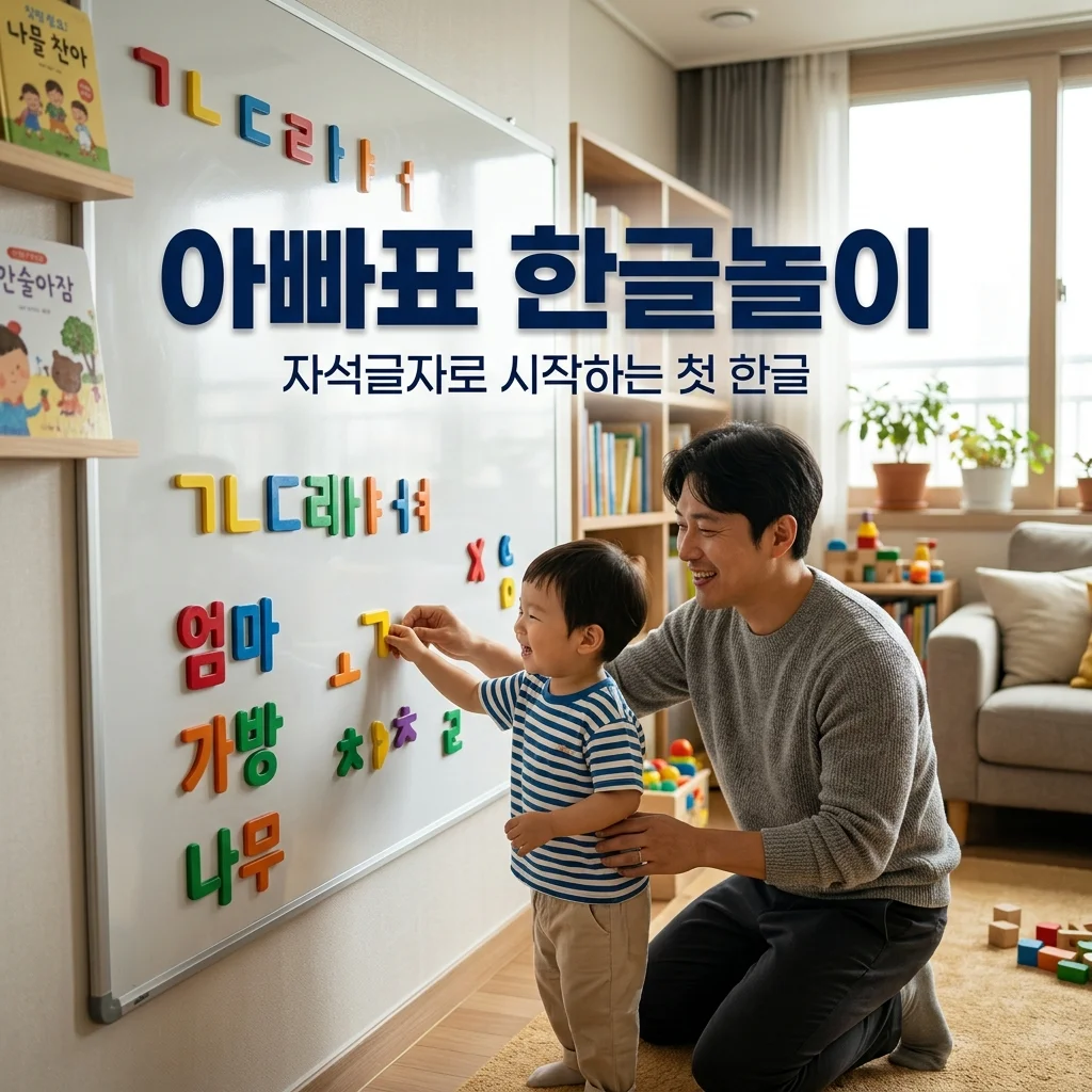 아기 첫 한글 공부, 자석 글자와 화이트보드로 아빠와 노는 낱말 매칭법
