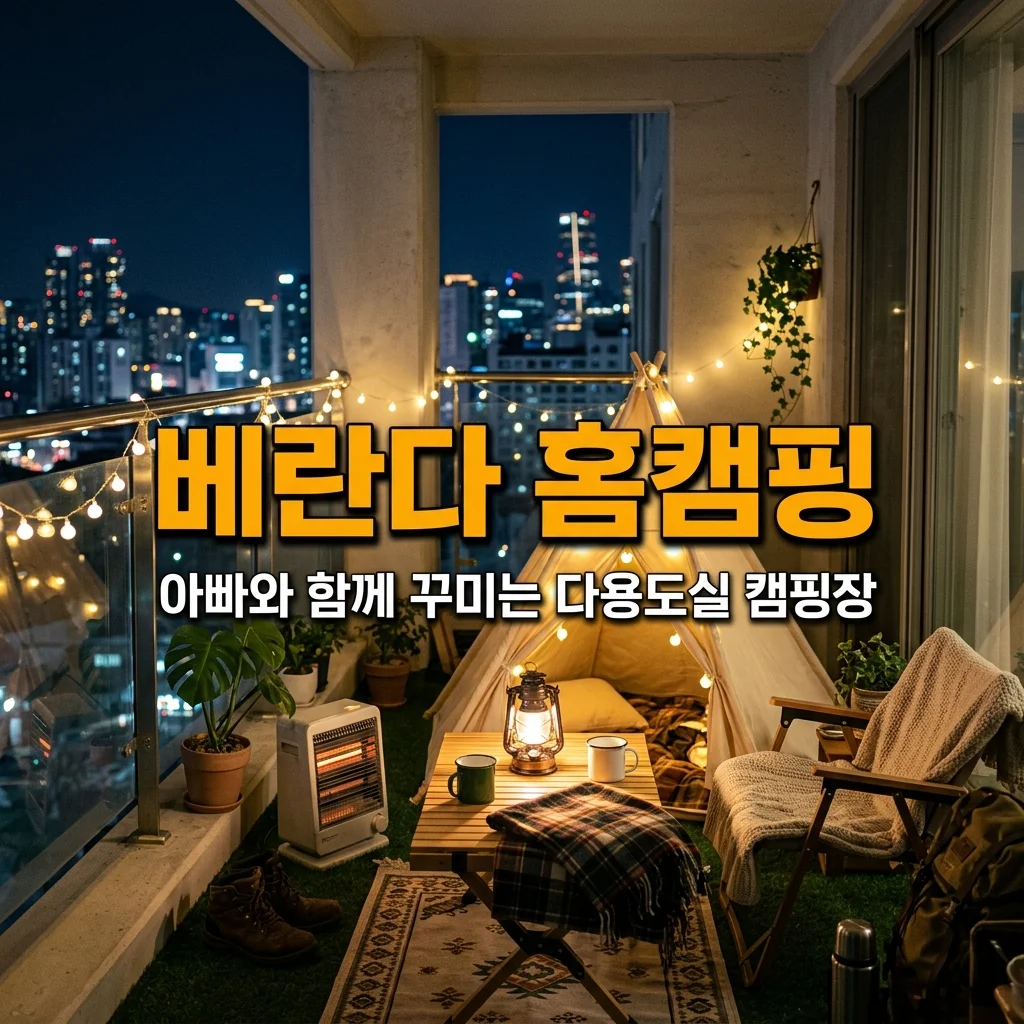 베란다 홈 캠핑 꾸미기! 팝업 텐트와 앵두전구로 다용도실 캠핑장 만들기