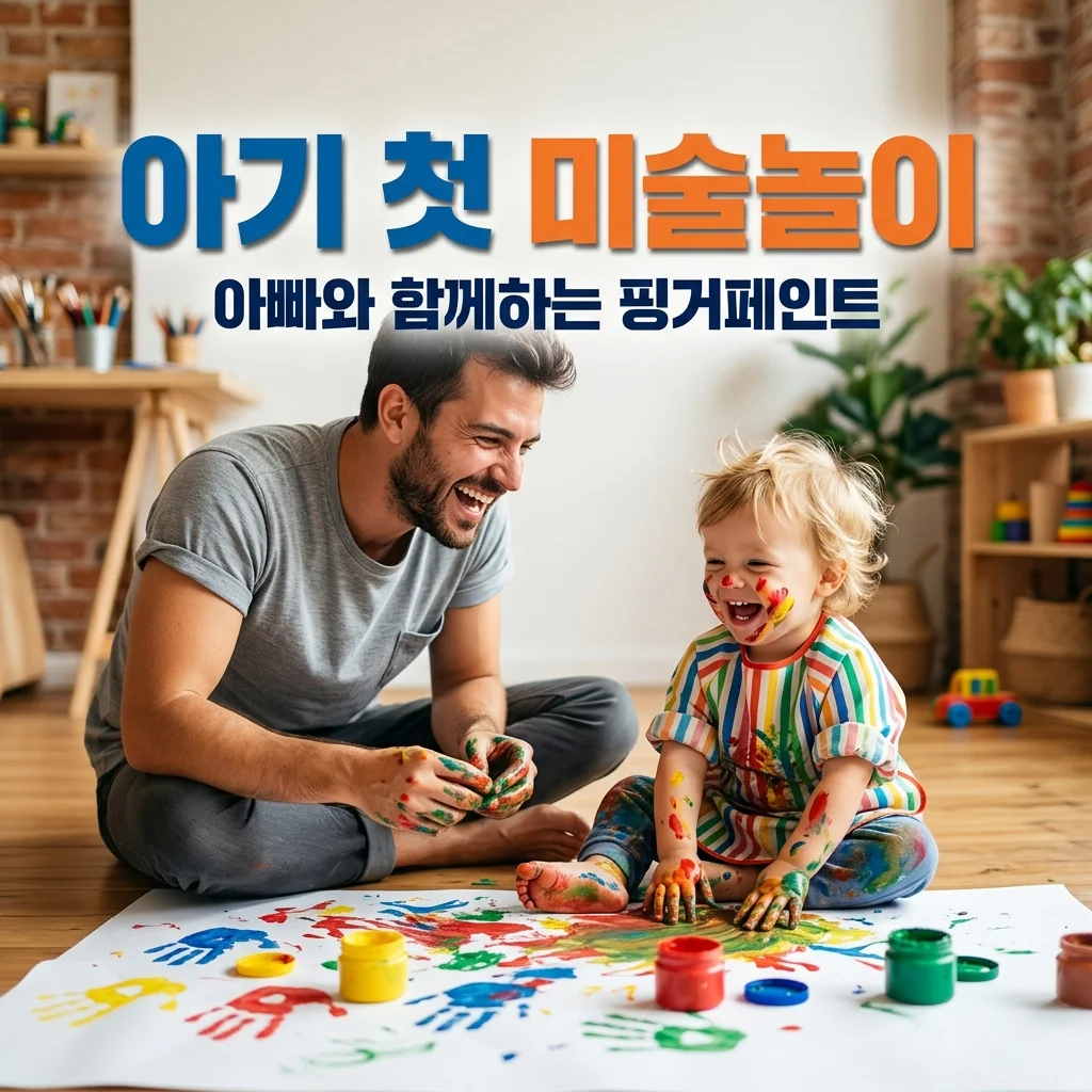 아기 첫 미술 놀이, 핑거페인트와 전신 미술 가운으로 아빠와 100점 육아