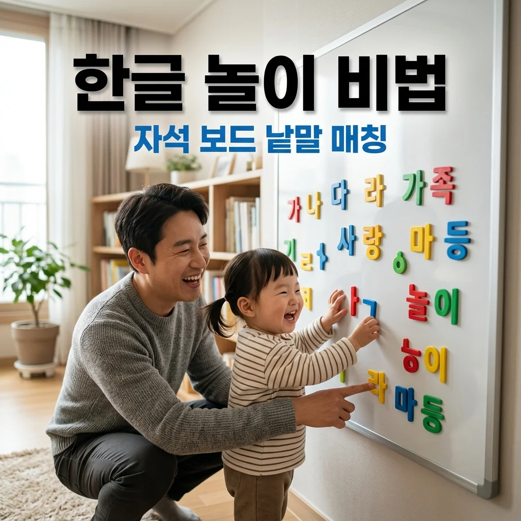 아기 첫 한글 공부, 자석 글자랑 화이트보드로 아빠와 즐기는 놀이식 낱말 매칭법