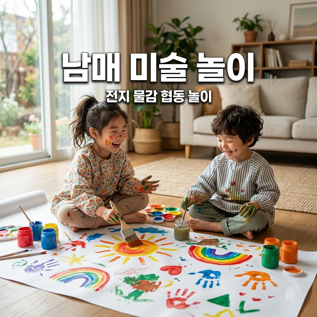 주말 미술 놀이 추천! 남매 협동심 기르는 전지 물감 놀이 꿀팁