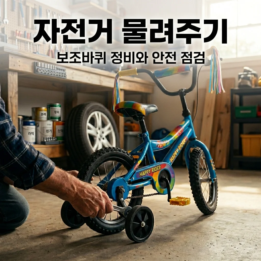 네발자전거 보조바퀴 정비법: 6살 누나 자전거 4살 남동생 물려주기