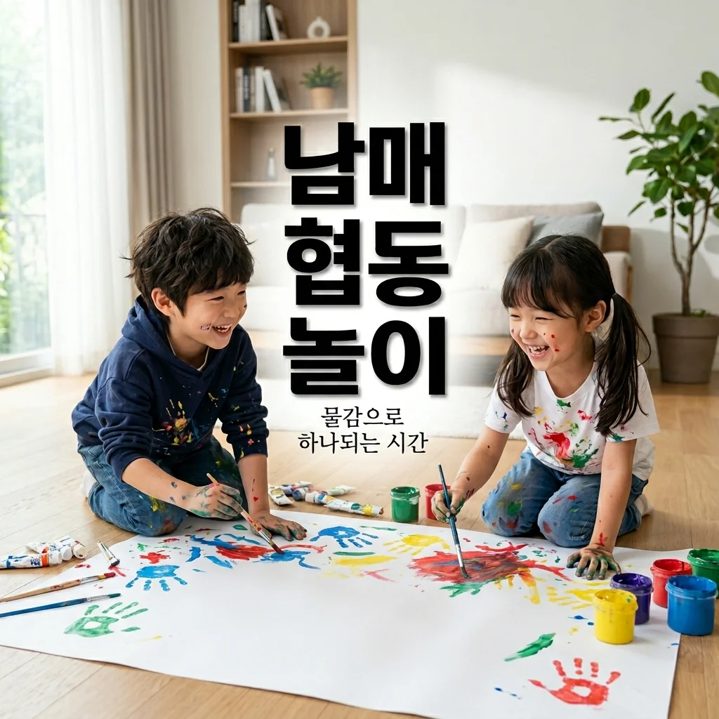 4살 아들 6살 딸 남매 협동 놀이! 전지 물감 놀이로 파괴와 창작 융합하기
