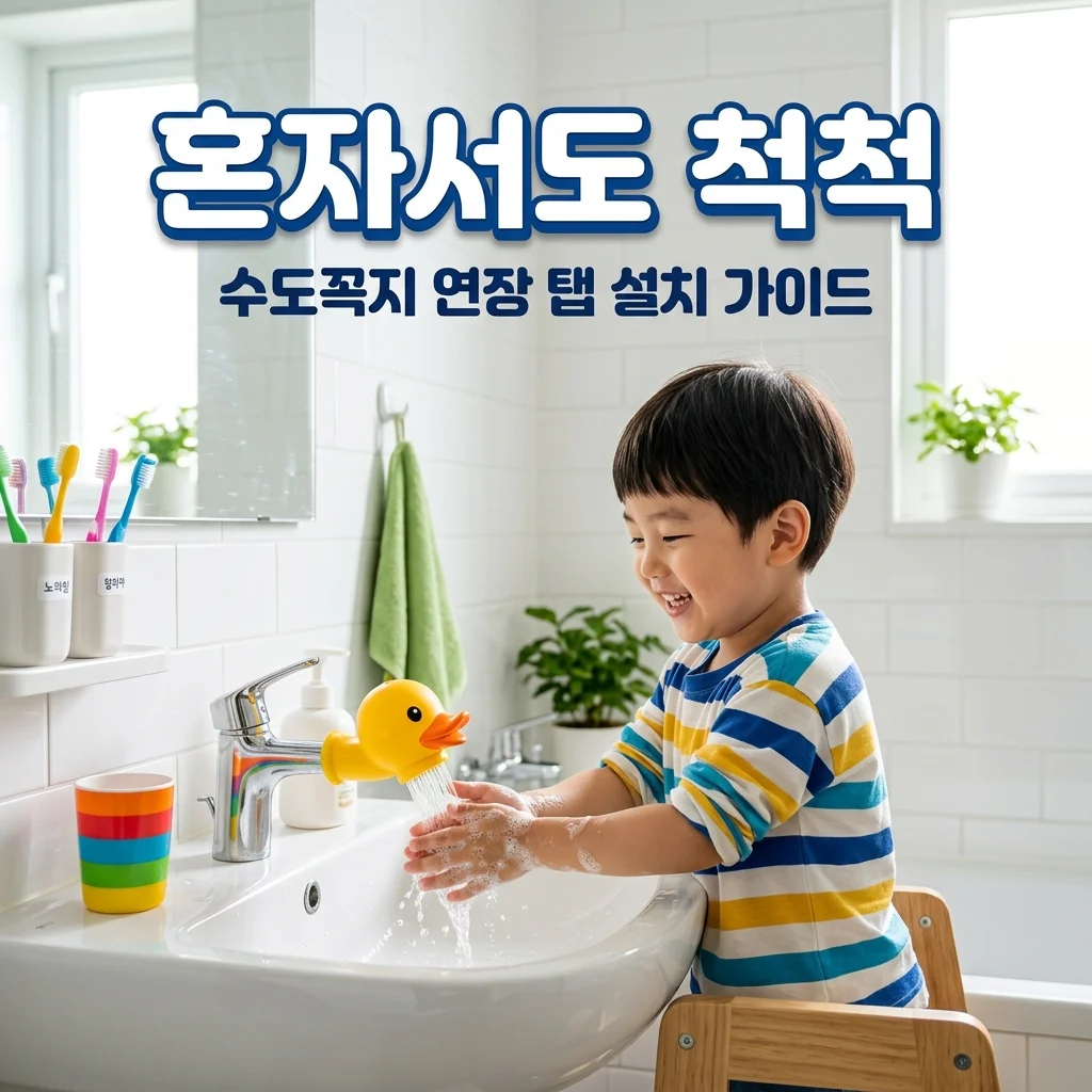 욕실 세면대 유아용 수도꼭지 연장 탭 설치, 4살 아들 혼자 손 씻기 습관 들이기