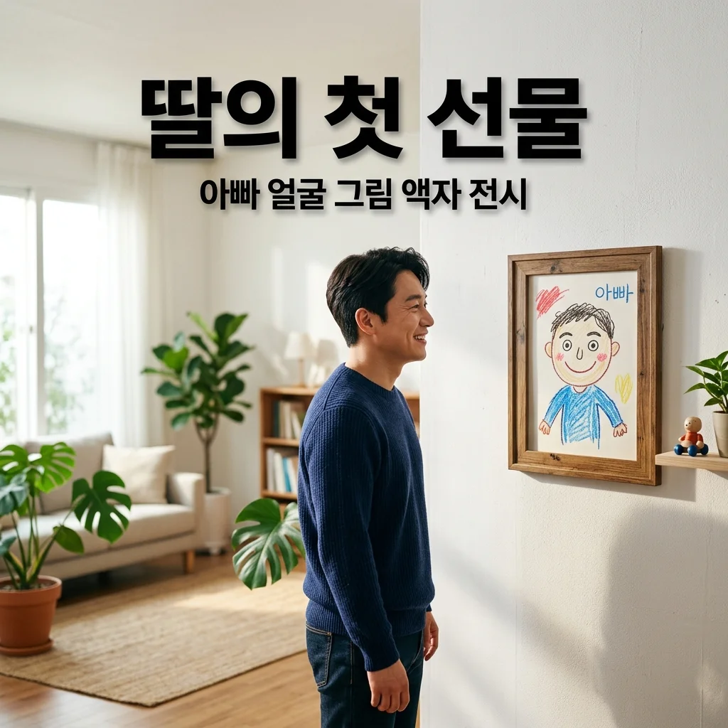 6살 첫째 딸이 처음 그린 아빠 얼굴 액자 전시, 감동 가득 도치파파 육아일기