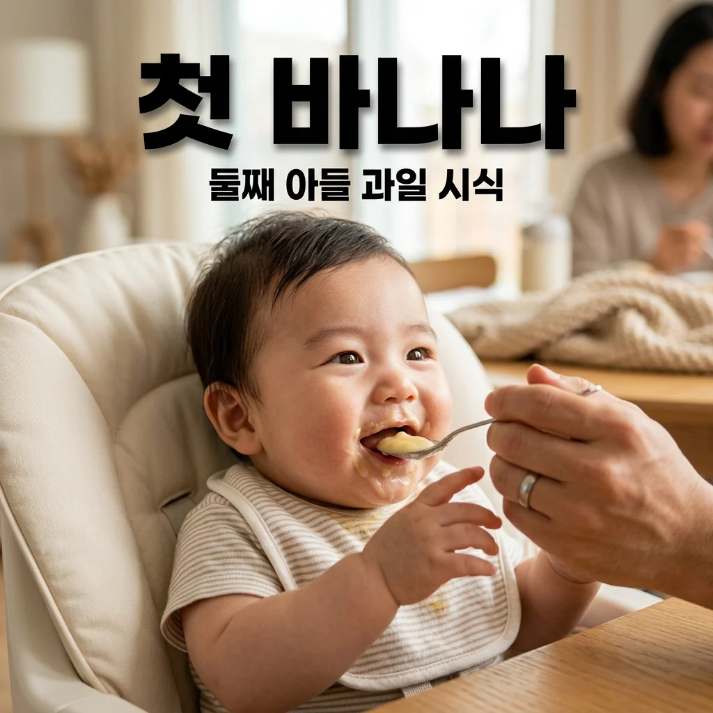 둘째 아들 첫 과일 바나나 퓨레, 알레르기 체크 아빠의 꿀팁!