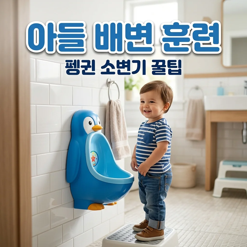 둘째 아들 배변 훈련 성공기: 펭귄 소변기와 아빠표 조준 스티커로 변기 박사 되기!