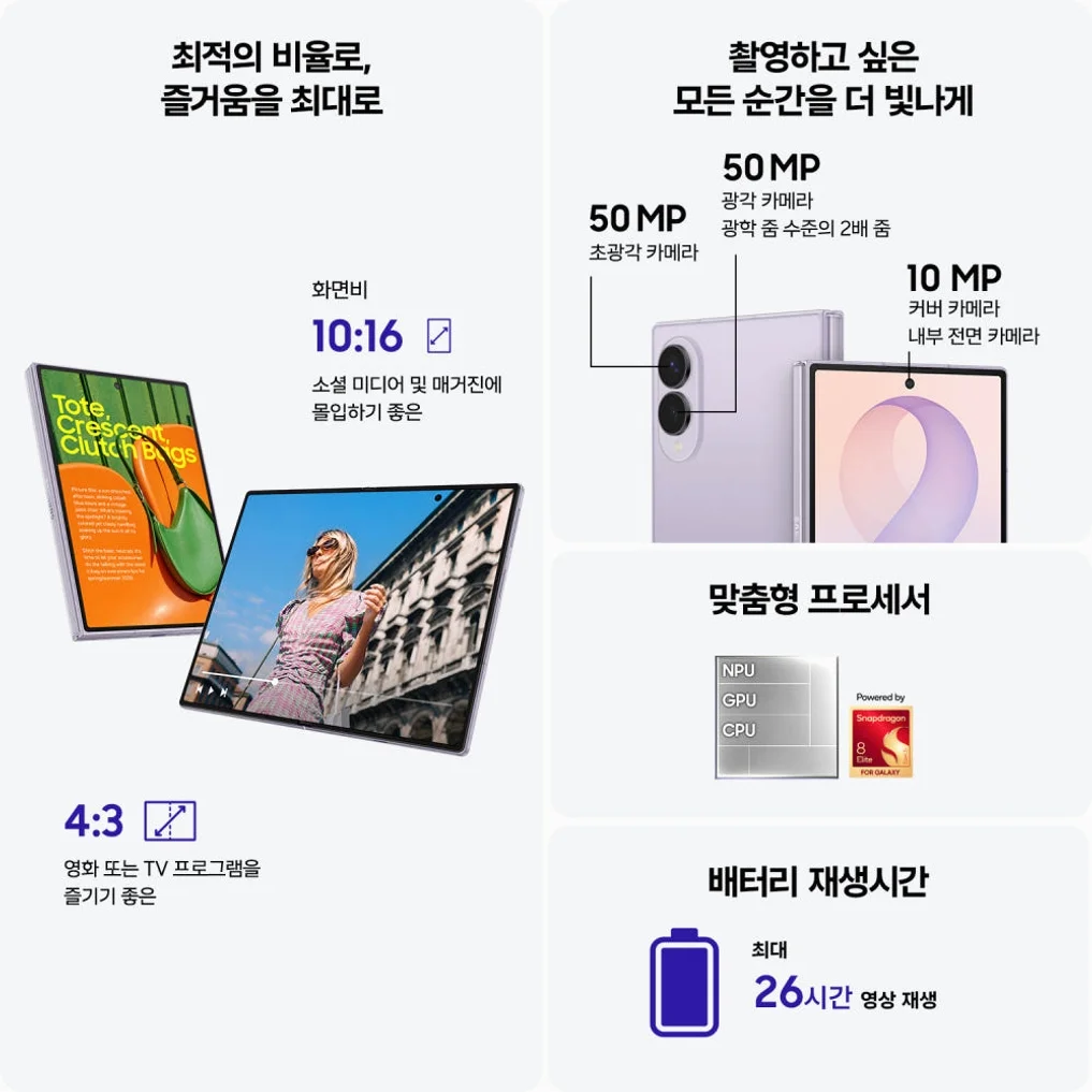 삼성 공식 갤럭시 Z폴드8 256GB 자급제 SM-F971N 상세 이미지 1