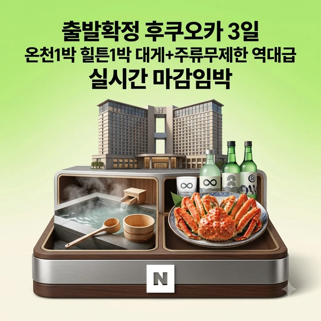 출발확정 후쿠오카 3일 온천1박 힐튼1박 대게+주류무제한 역대급
