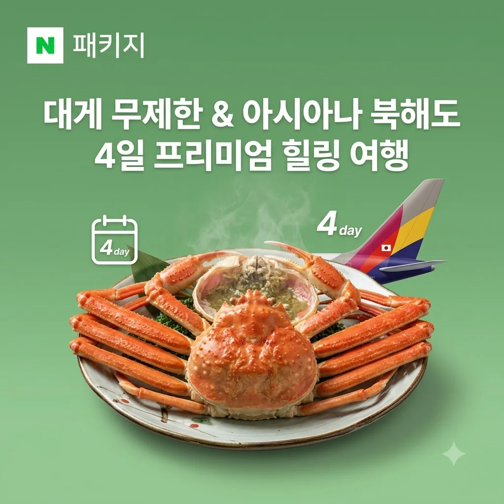 프리미엄 북해도 4일 아시아나 타고 즐기는 대게 무제한 힐링 여행