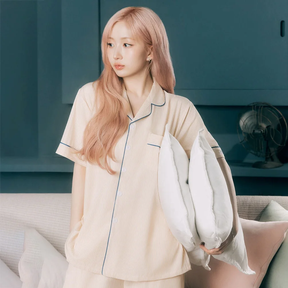 [해원 PICK] 실크핏 클린 반팔 파자마 세트 커플잠옷 여름 여름 홈웨어 남녀공용 상세 이미지 1
