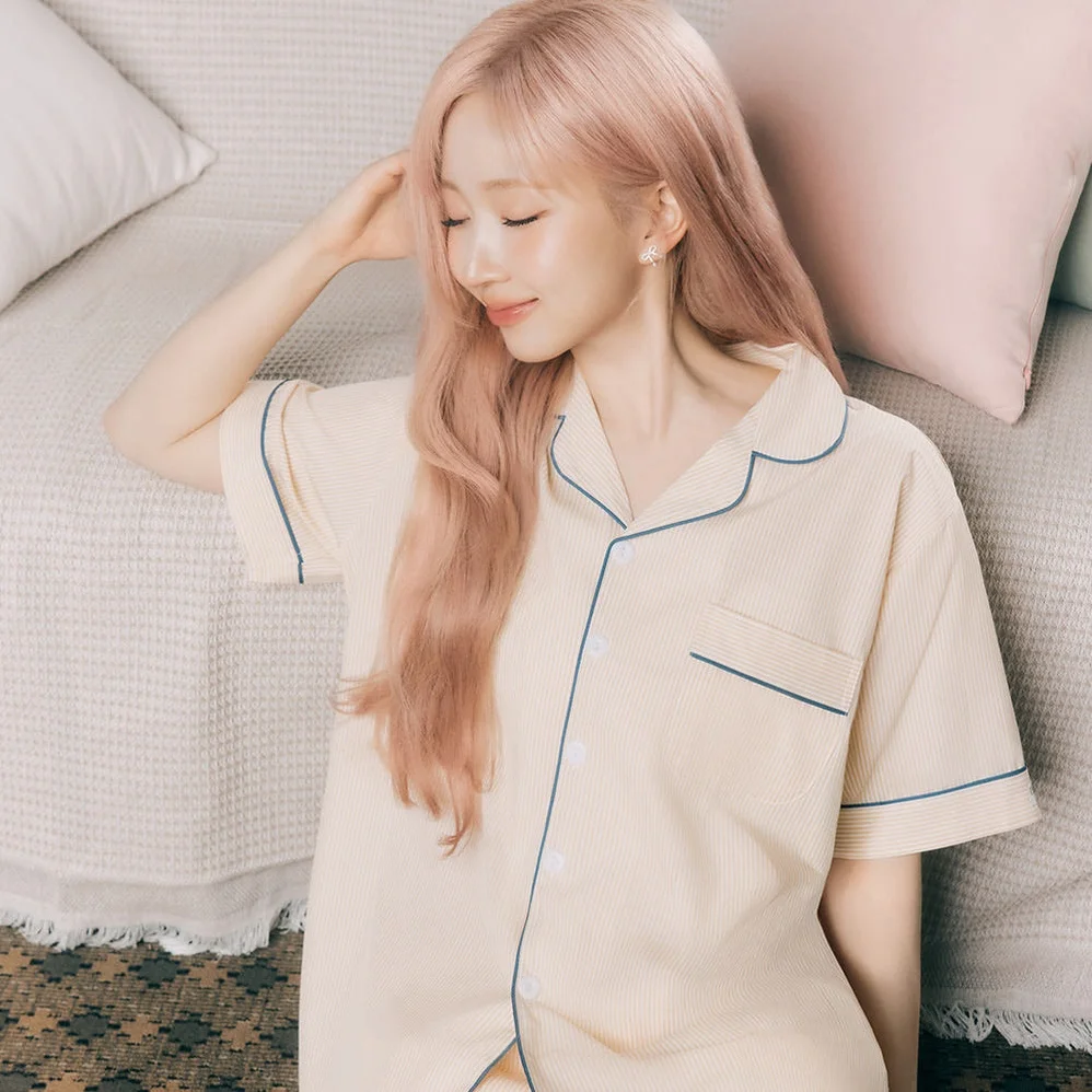[해원 PICK] 실크핏 클린 반팔 파자마 세트 커플잠옷 여름 여름 홈웨어 남녀공용 상세 이미지 9