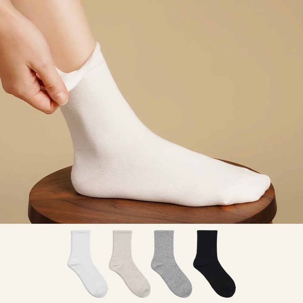 데오프리 밴드 조임 없는 여자 무압박 무지 발이 편한 긴 흰 양말 8켤레 상세 이미지 1